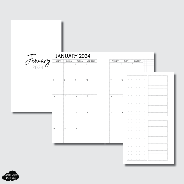 A5 Wide Rings Size | 2024 Monthly With Cover & Notes Page Printable Insert Cheap