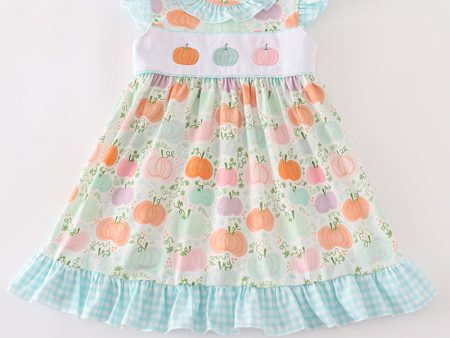 Blue pumpkin embroidery ruffle dress Hot on Sale