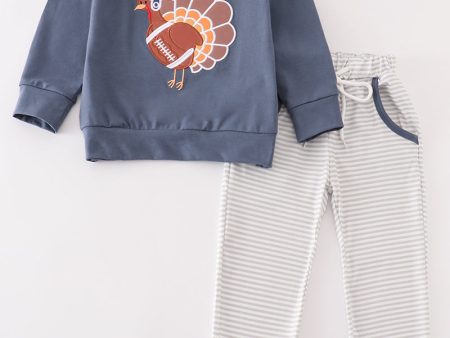 Gray stripe turkey applique boy set Online Hot Sale