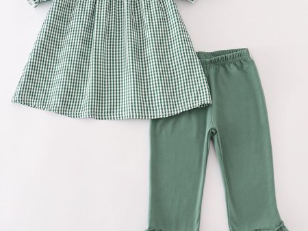 Green gingham pumpkin embroidery girl set Online now