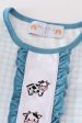 Blue gingham cow embroidery girl pajamas set Cheap