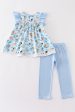 Blue character girl ruffle pants set Online Sale