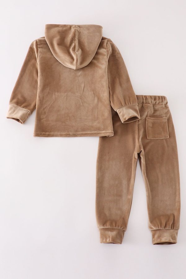 Beige velvet boy hoodie set Discount