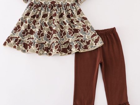 Camouflage girl ruffle pants set For Cheap