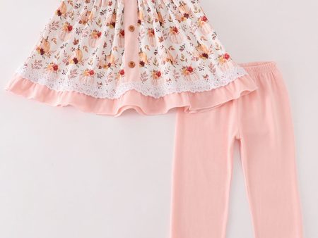 Coral pumpkin print girl set Fashion