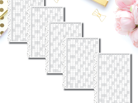 A5 Rings Size | 2022 - 2026 Star Border Single Page Year at a Glance Printable Insert Fashion