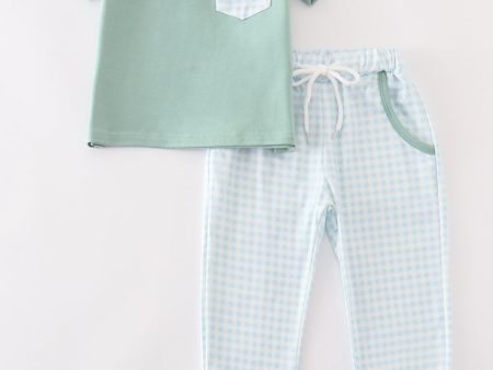 Green gingham boy pants set Online