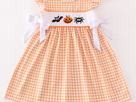 Orange halloween embroidery plaid dress For Sale