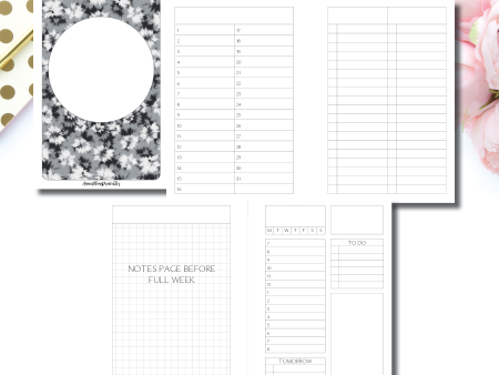 A5 Rings Size | Full Month Undated Structured Daily + Additional Covers Printable Insert © Fashion