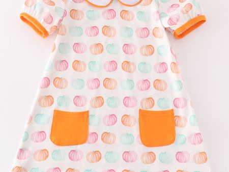 Pumpkin print girl dress Online