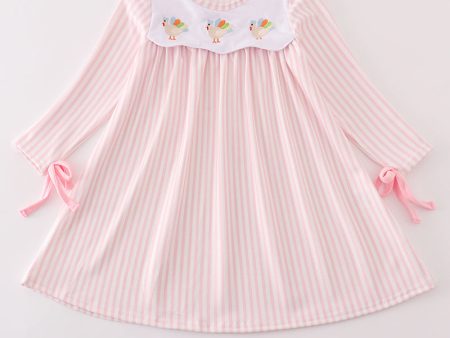 Pink stripe turkey embroidery dress Fashion