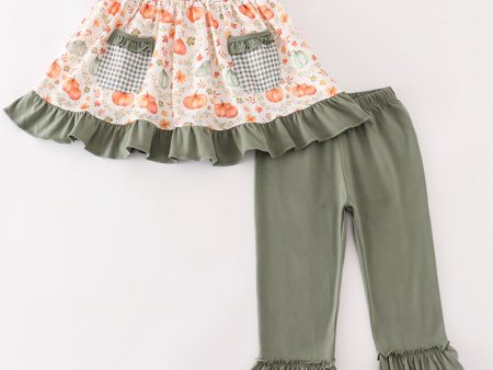 Green pumpkin ruffle girl pants set Sale