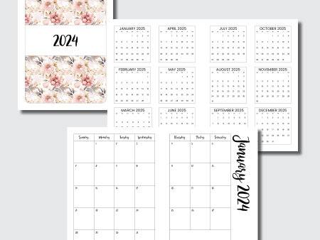 A5 Rings Size | 2024 CLASSIC FONT Monthly Calendar (SUNDAY Start) PRINTABLE INSERT Online Sale