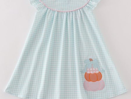 Blue pumpkin applique plaid dress Online now