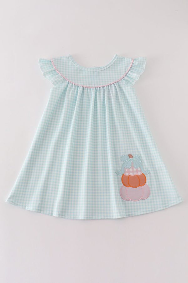 Blue pumpkin applique plaid dress Online now