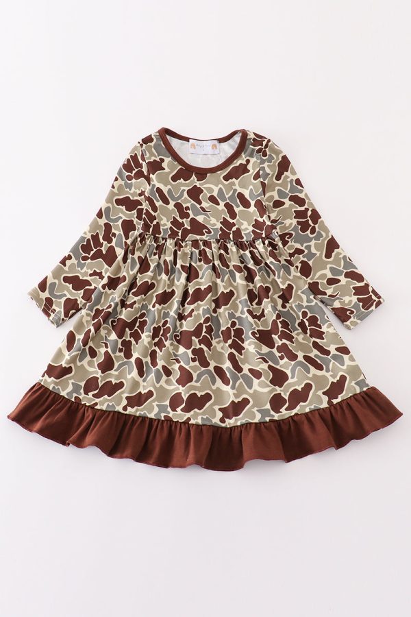 Camouflage print ruffle dress Discount