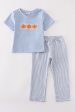 Blue gingham pumpkin embroidery boy set For Discount