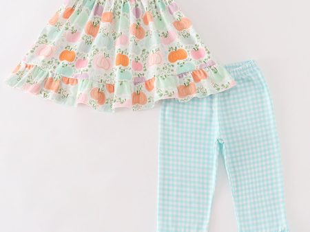 Pumpkin print ruffle girl set Online now