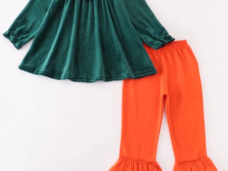 Forest velvet pumpkin embroidery girl set Online Hot Sale