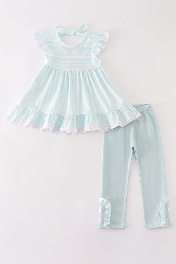 Blue stripe ruffle girl set Discount