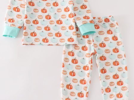 Pumpkin print boy pajamas set Hot on Sale