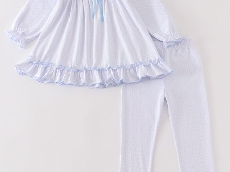 Premium White bow ruffle girl set Sale