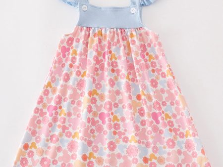 Pink character print ruffle dress For Cheap