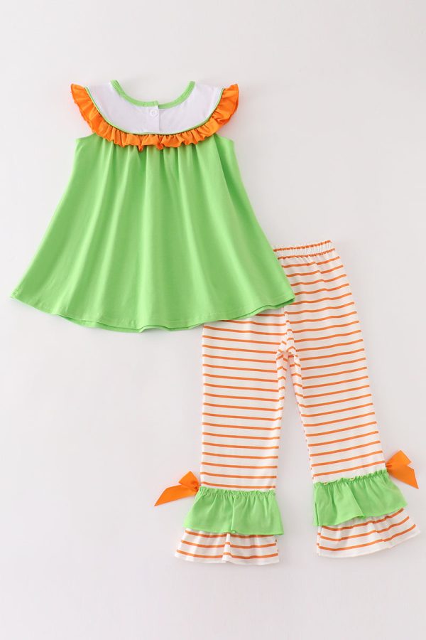 Green halloween cat embroidery girl set Online Sale