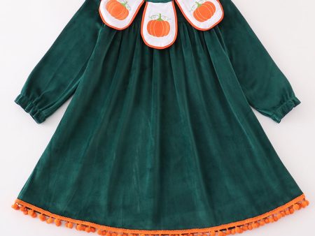 Forest velvet pumpkin embroidery girl dress Fashion