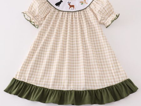 Gingham hunting embroidery girl dress For Sale