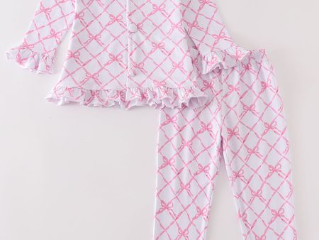 Premium Pink bow tie girl pajamas set Cheap