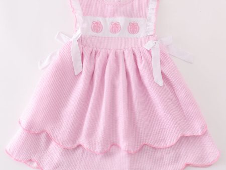 Pink pumpkin embroidery seersucker ruffle dress Online Sale