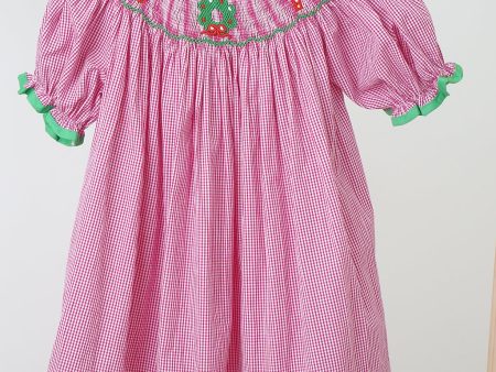 Pink christmas joy hand smocked gingham dress Sale