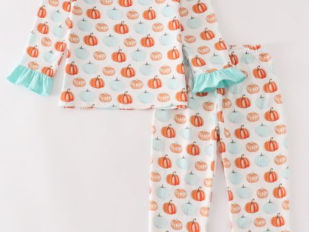 Pumpkin print girl pajamas set Discount