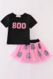 Black halloween boo sequin tutu skorts set Hot on Sale