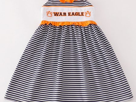 Navy WAR EAGLE embroidery stripe dress on Sale