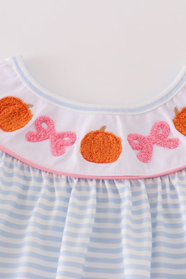 Blue stripe pumpkin french knot dress Hot on Sale