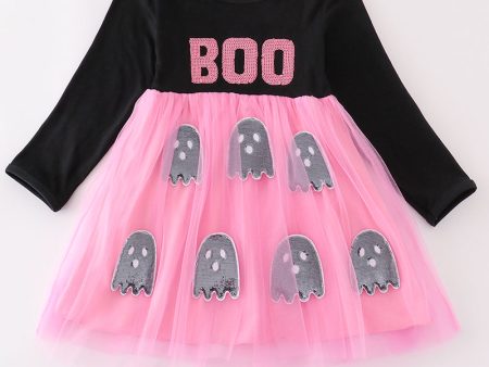 Black halloween boo sequin tutu dress Cheap