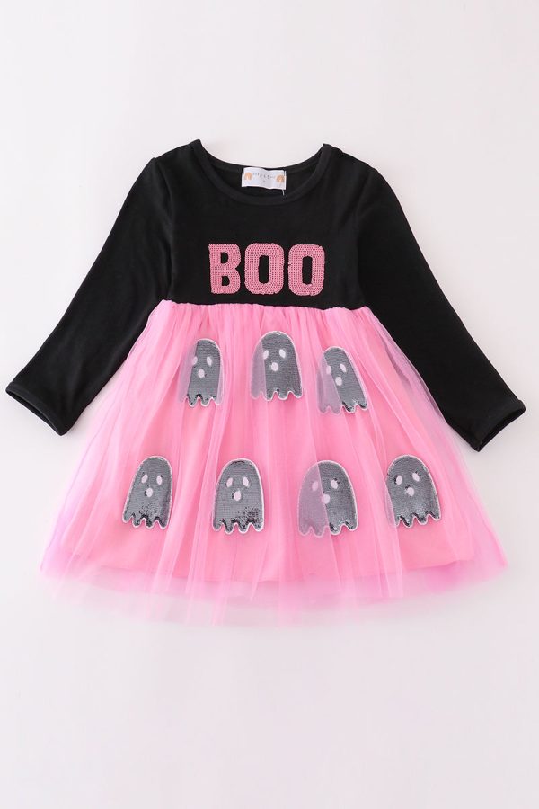 Black halloween boo sequin tutu dress Cheap