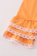 Pumpkin floral print lace ruffle set Supply