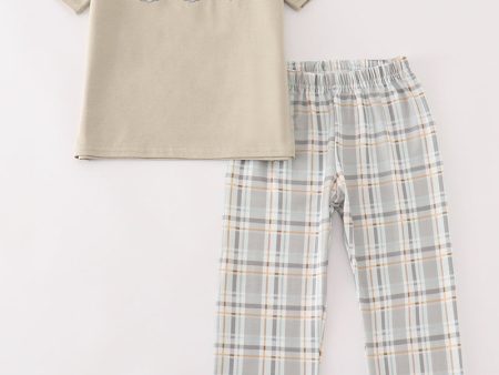 Pumpkin french knot plaid boy set Online Sale