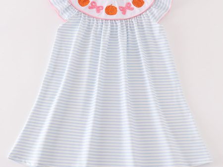 Blue stripe pumpkin french knot dress Hot on Sale