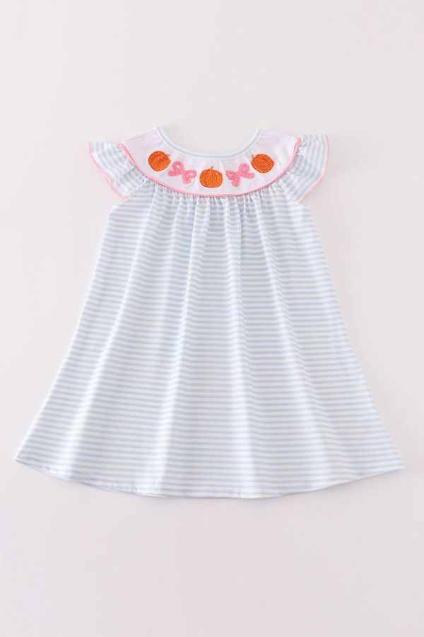 Blue stripe pumpkin french knot dress Hot on Sale