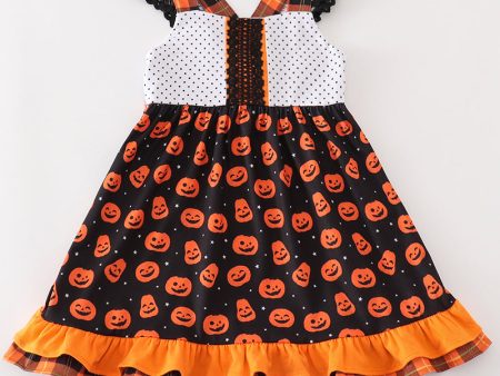 Premium Orange halloween pumpkin ruffle dress Online