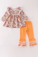 Pumpkin floral print lace ruffle set Supply