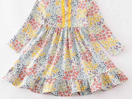 Platinum Blue floral print ruffle girl dress Hot on Sale