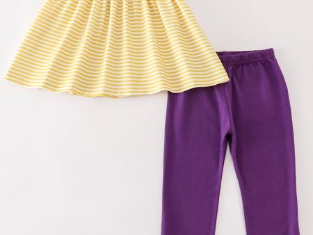 Purple gold stripe GEAUX embroidery girl set For Discount