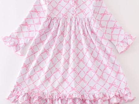 Premium Pink bow tie print ruffle pajamas dress Online Hot Sale