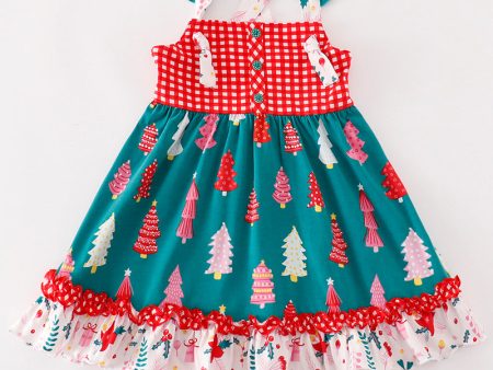 Platinum Red christmas tree plaid ruffle dress Hot on Sale