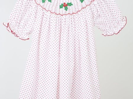 Pink christmas bishop hand smocked dot dress Supply